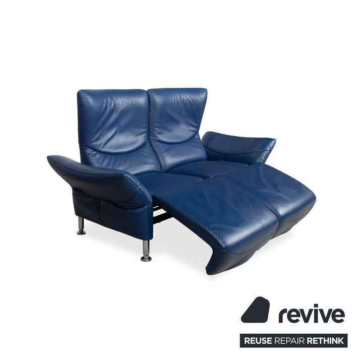 de Sede ds 145 Leder Chrom Sofa Couch Blau Zweisitzer manuelle Funktion Relaxfunktion