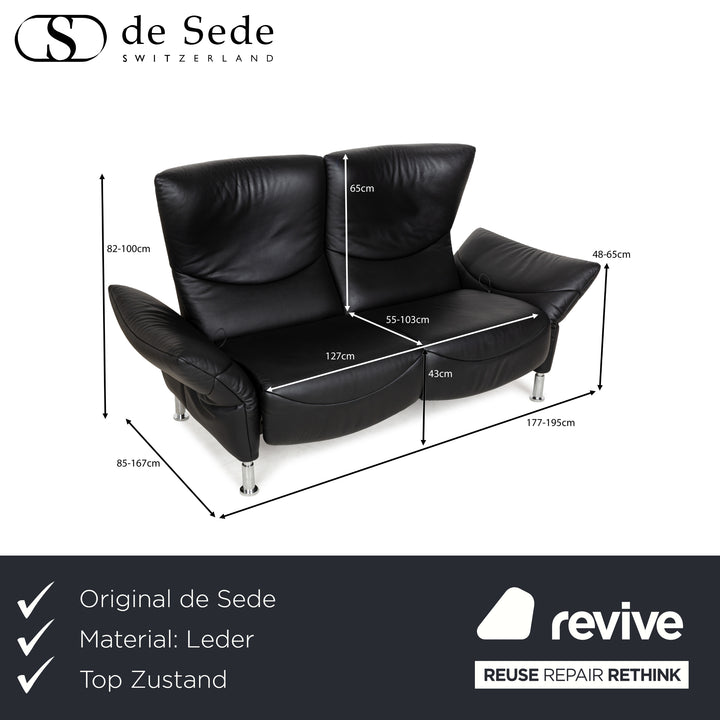 de Sede DS-145 Leder Zweisitzer Schwarz manuelle Funktion Relaxfunktion Sofa Couch