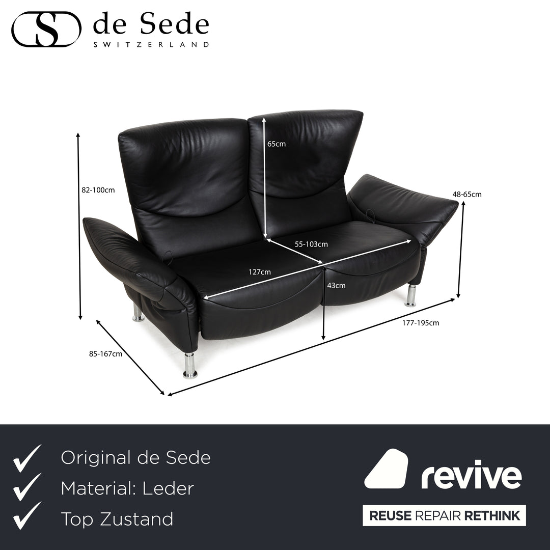 de Sede DS-145 Leder Zweisitzer Schwarz manuelle Funktion Relaxfunktion Sofa Couch
