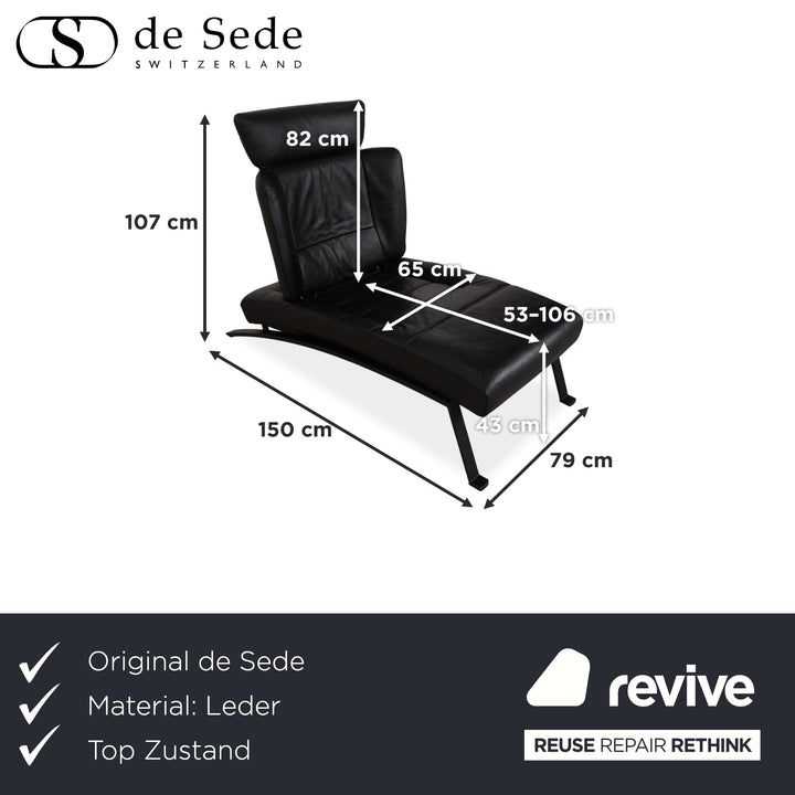 Fauteuil de jardin en cuir noir de Sede DS-158 à commande manuelle