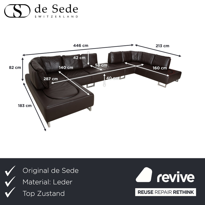 Canapé d'angle inclinable DS-165 de Sede, marron, design Hugo de Ruiter, fonction manuelle