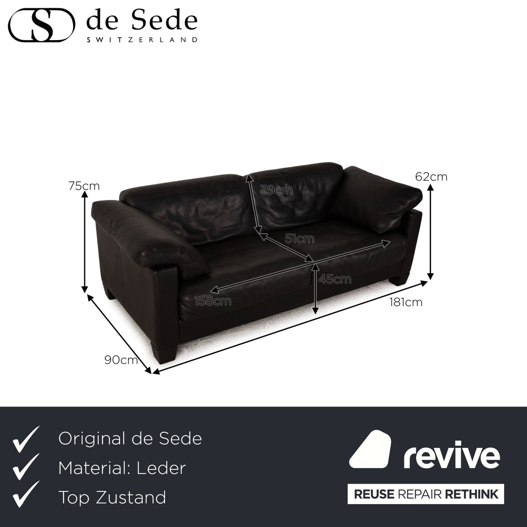 de Sede DS 17 Designer Leder Sofa Schwarz Zweisitzer Couch