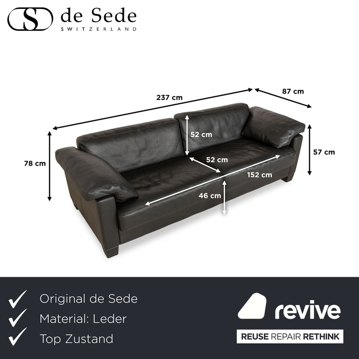 De Sede DS-17 Leder Dreisitzer Schwarz Sofa Couch