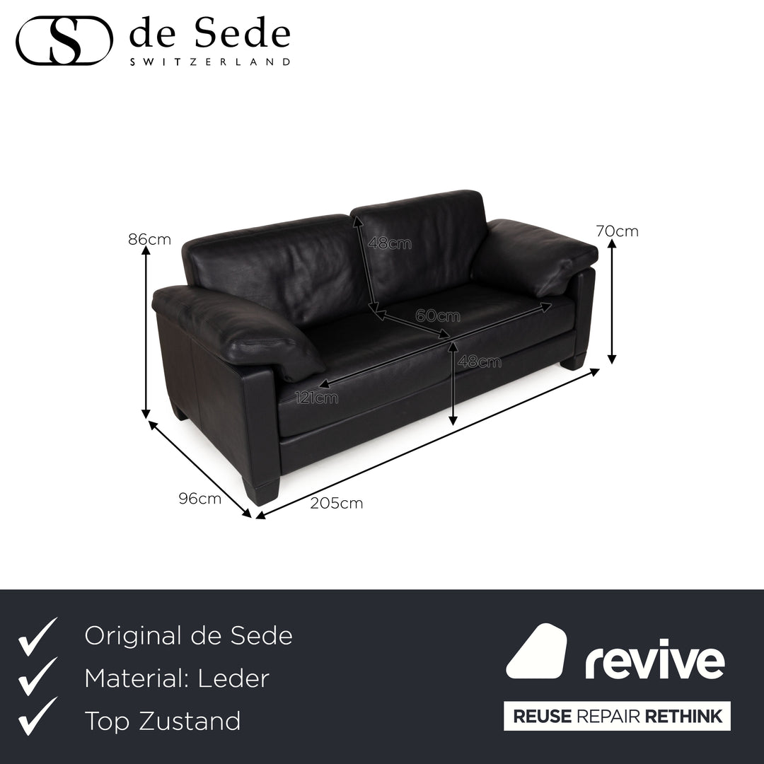 de Sede DS 17 leather three-seater black sofa couch