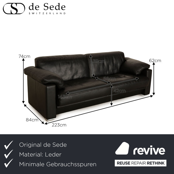 de Sede DS 116 Leather Three Seater Black Sofa Couch