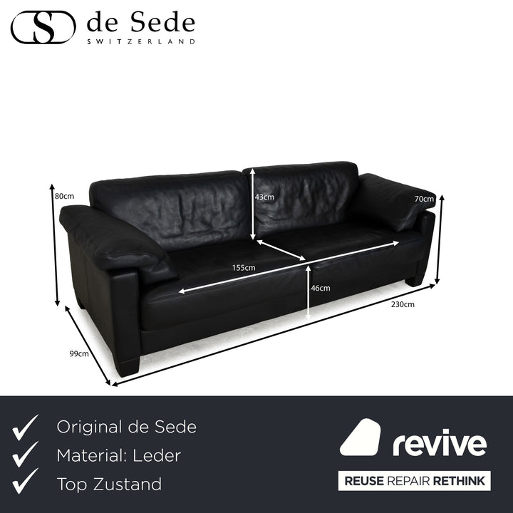 de Sede DS-17 Leather Three-Seater Black Sofa Couch