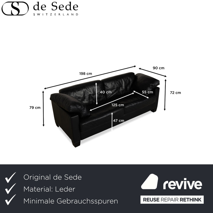 Canapé trois places en cuir De Sede DS 17 bleu foncé