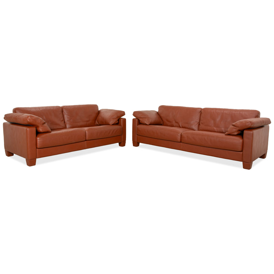 de Sede DS-17 Leather Three-Seater + Two-Seater Brown Orange Terracotta Sofa Couch