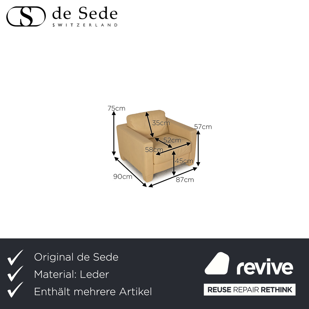 de Sede DS 17 Leder Sofa Garnitur Beige Dreisitzer Couch Sessel