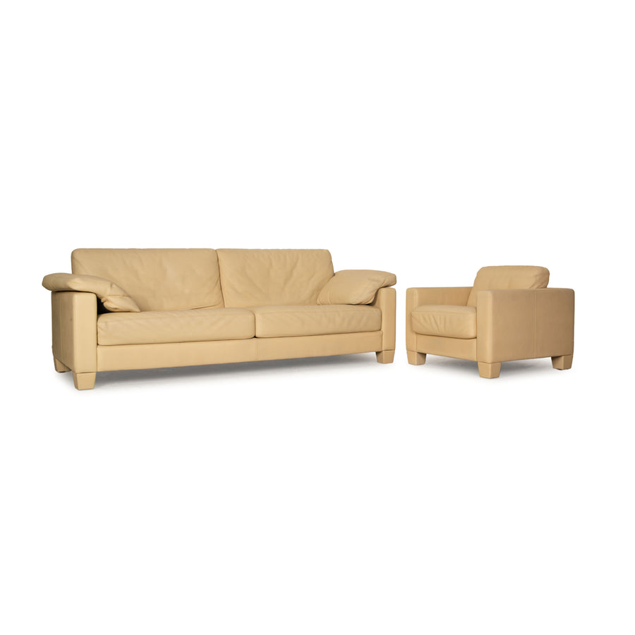 de Sede DS 17 Leder Sofa Garnitur Beige Dreisitzer Couch Sessel