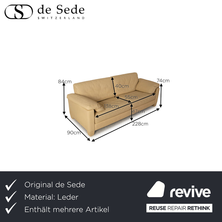 de Sede DS 17 Leder Sofa Garnitur Beige Dreisitzer Couch Sessel