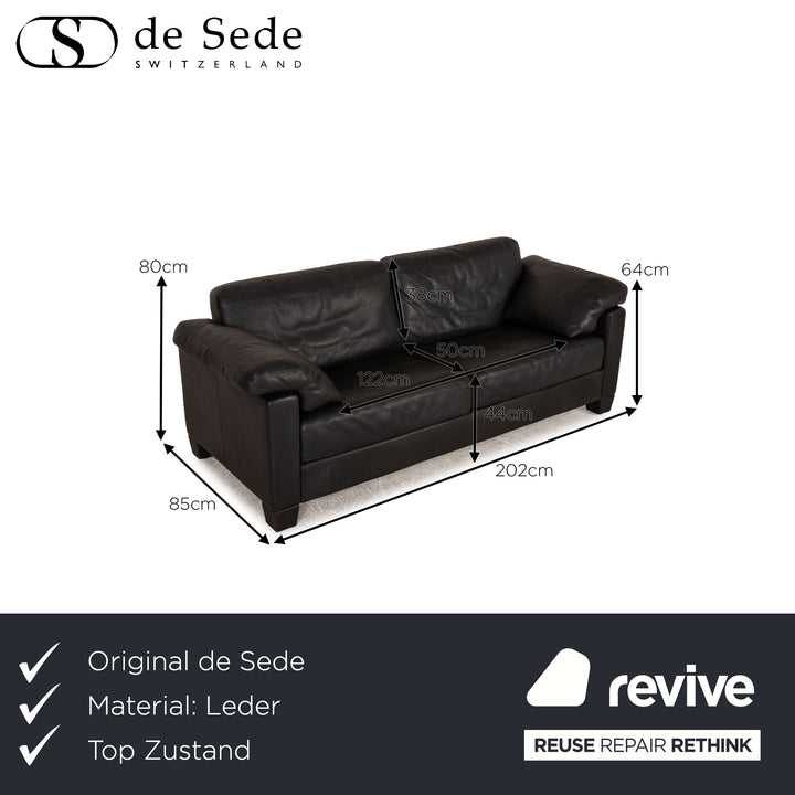 de Sede DS 17 Leder Sofa Schwarz Dreisitzer Couch