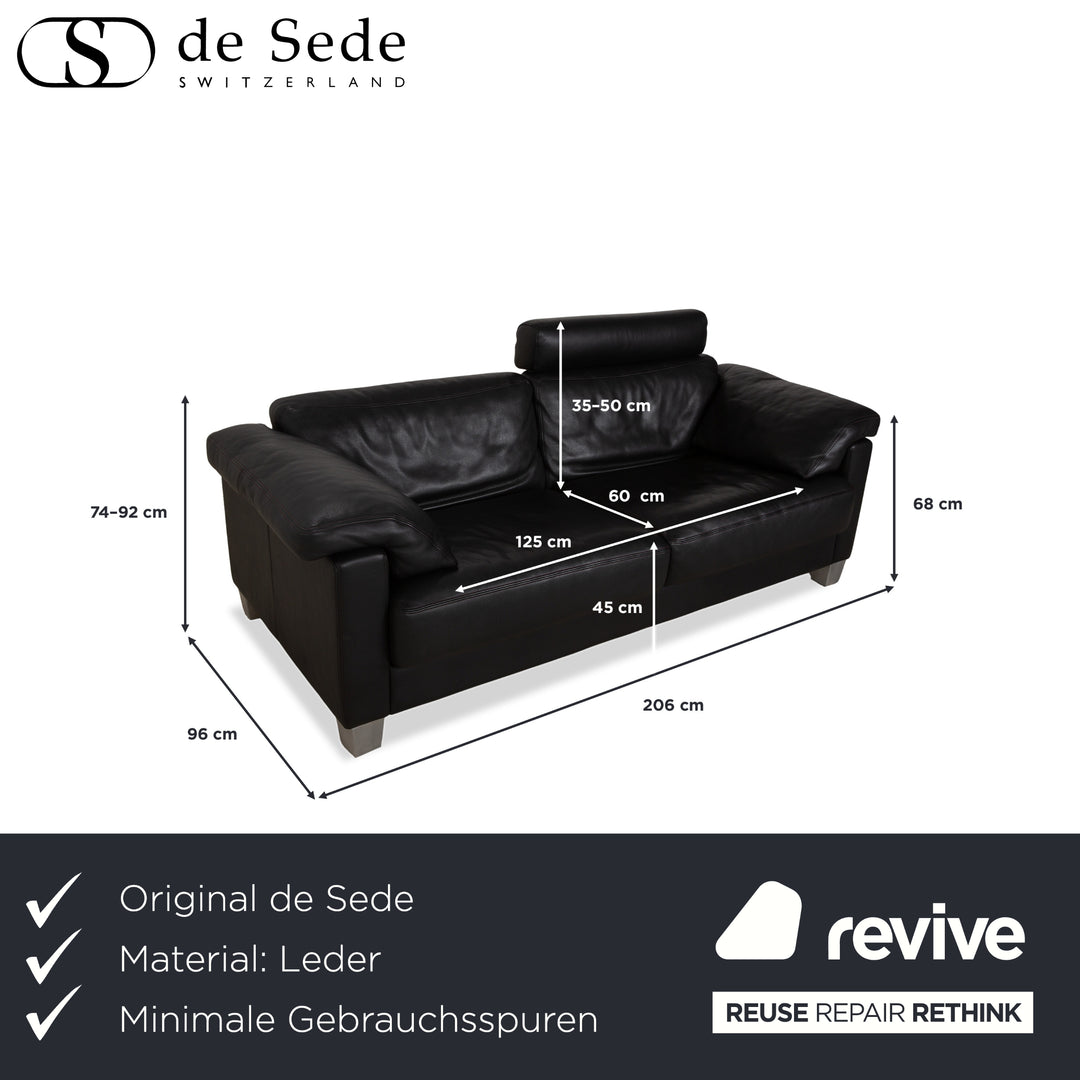 Canapé deux places en cuir noir de Sede DS-17 avec appui-tête