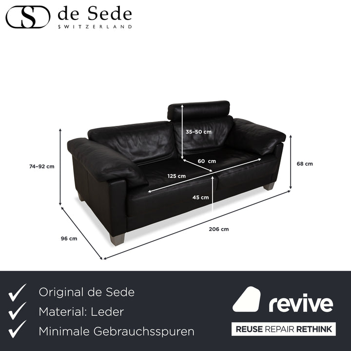 Canapé deux places en cuir noir de Sede DS-17 avec appui-tête