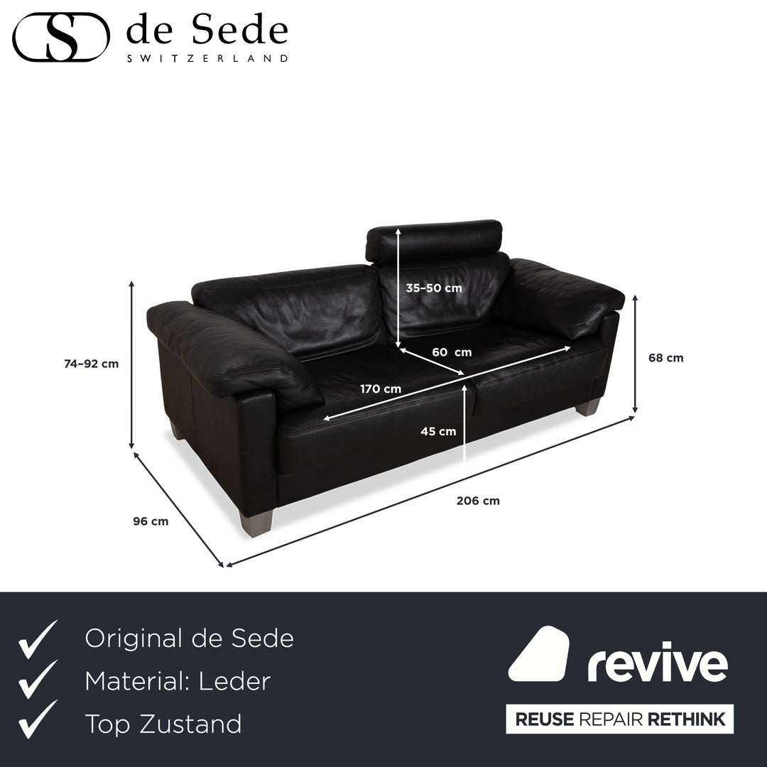 de Sede DS-17 Leder Zweisitzer Schwarz Sofa Couch Kopfstütze