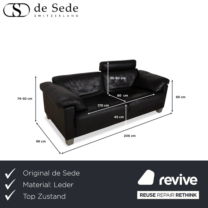 de Sede DS-17 Leder Zweisitzer Schwarz Sofa Couch Kopfstütze