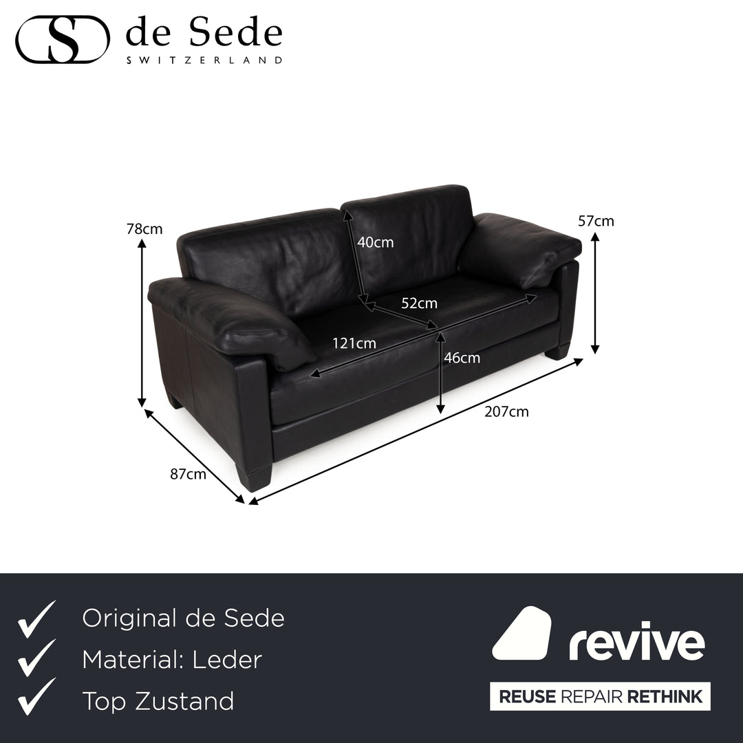 de Sede DS 17 leather three-seater black sofa couch