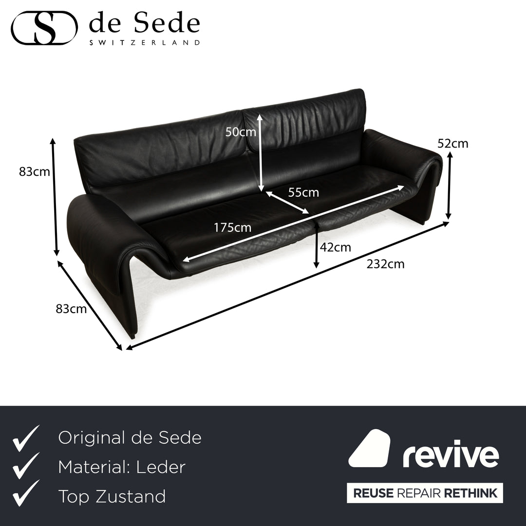 De Sede DS-2011 Leather Three-Seater Black Sofa Couch