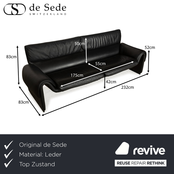 De Sede DS-2011 Leather Three-Seater Black Sofa Couch