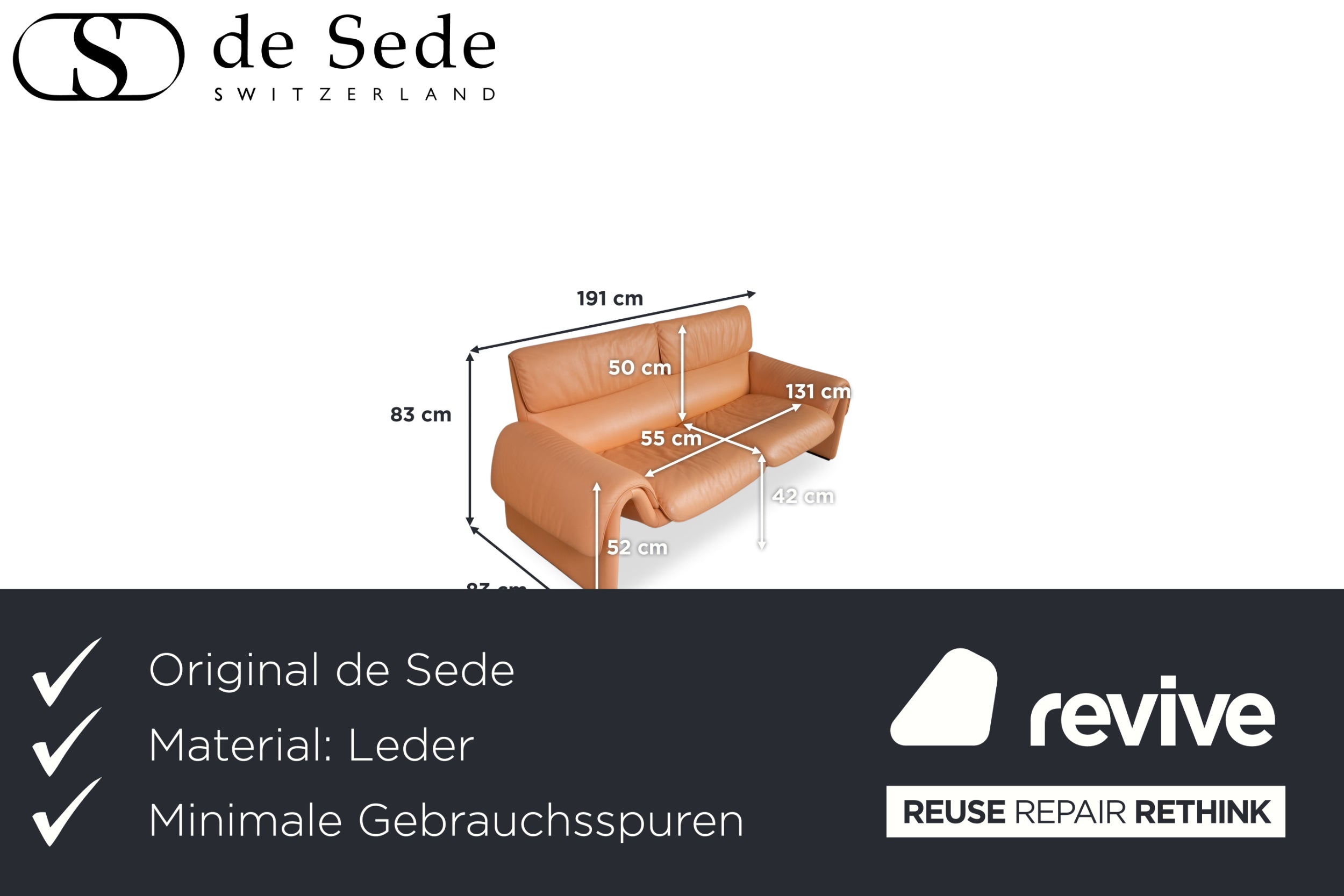 de Sede DS-2011 Leder Zweisitzer  Orange Sofa Couch