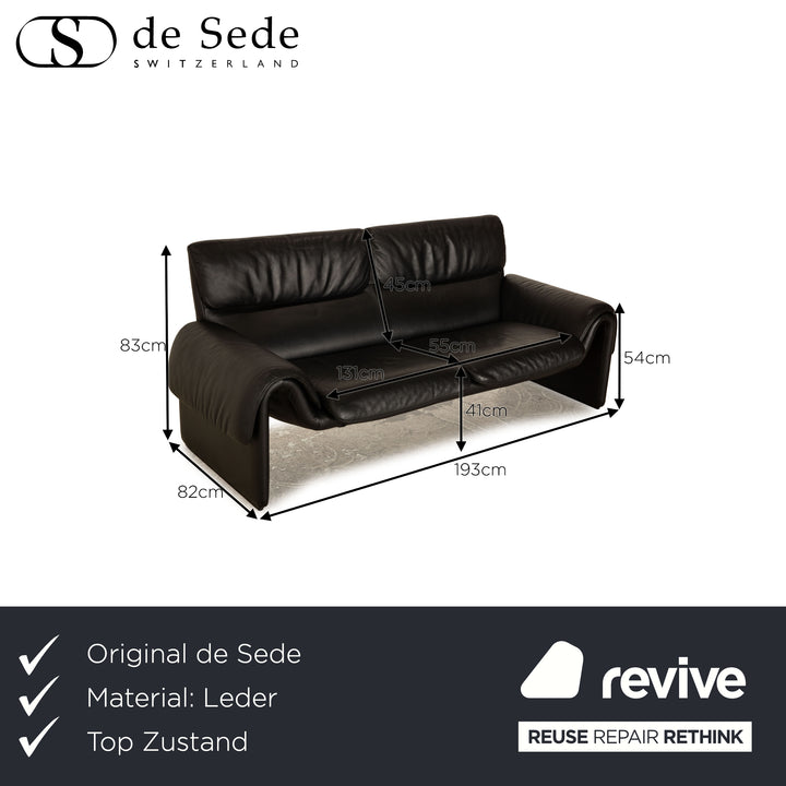 de Sede DS-2011 Leather Two-Seater Black Sofa Couch