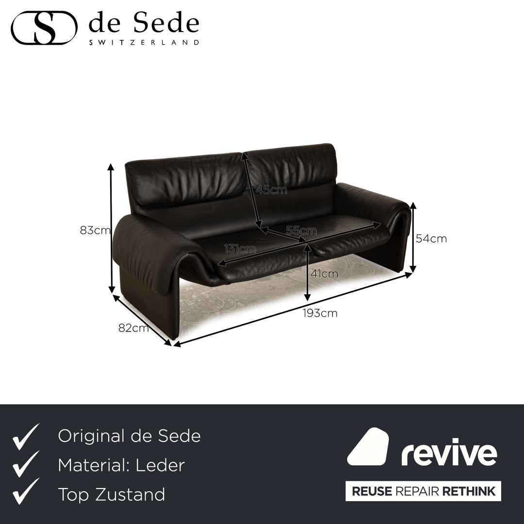 de Sede DS 2011 Leather Two Seater Black Sofa Couch