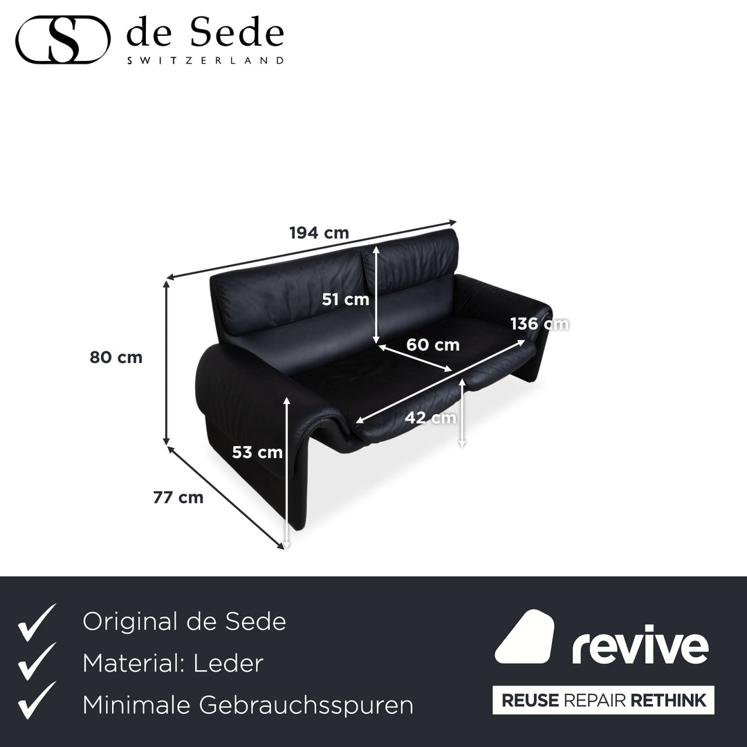 de Sede DS-2011 Leather Two-Seater Black Sofa Couch
