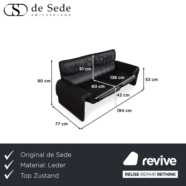 de Sede DS 2011  Zweisitzer Leder Sofa Schwarz Couch