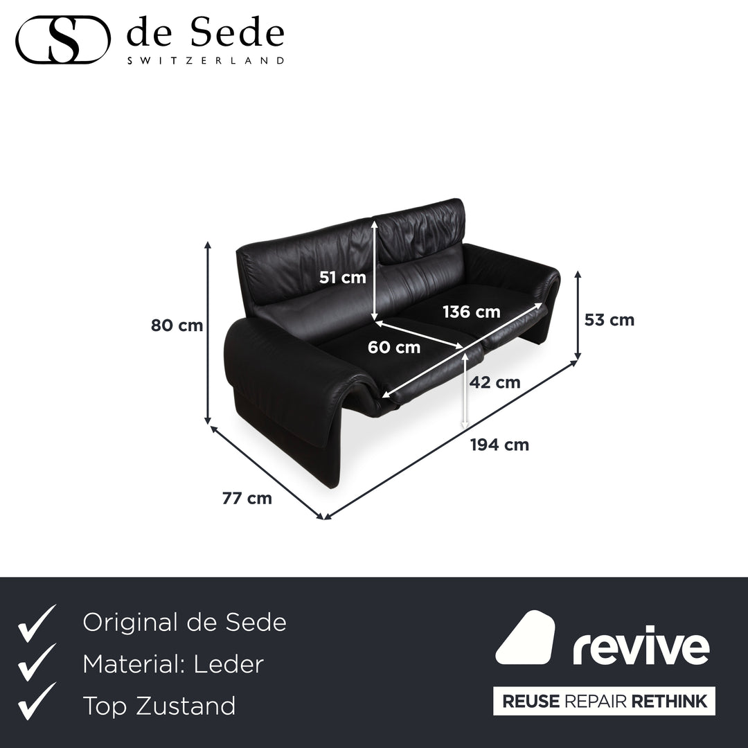 de Sede DS 2011  Zweisitzer Leder Sofa Schwarz Couch