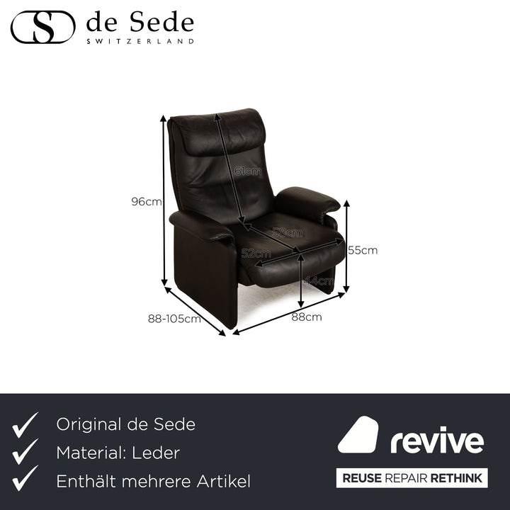 de Sede DS 2018 Leder Sofa Garnitur Schwarz Dreisitzer Hocker Sessel manuelle Relaxfunktion