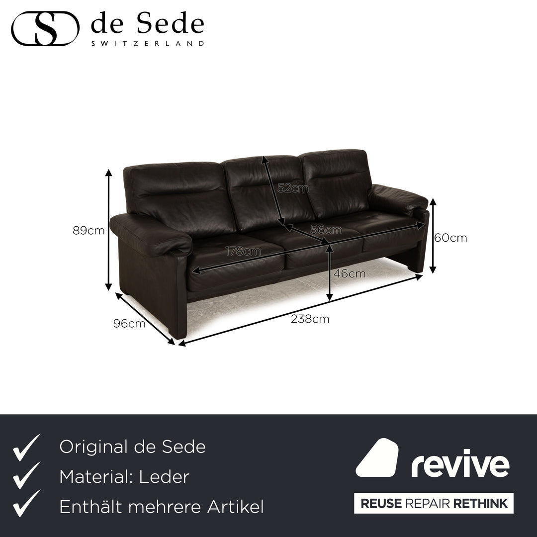 de Sede DS 2018 Leder Sofa Garnitur Schwarz Dreisitzer Hocker Sessel manuelle Relaxfunktion