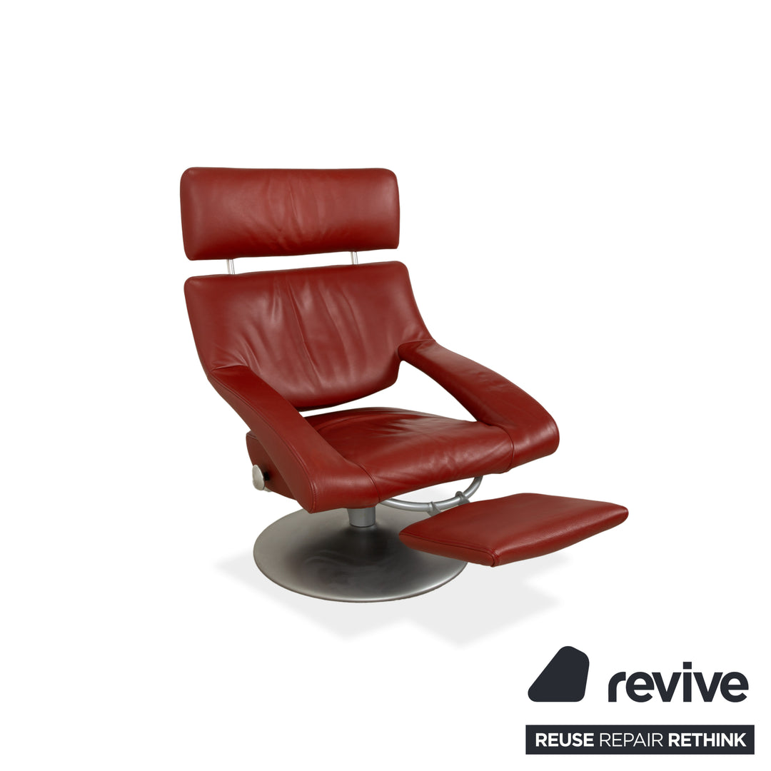 Fauteuil en cuir rouge orangé de Sede DS-255 à commande manuelle