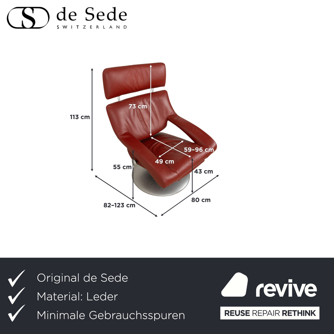 Fauteuil en cuir rouge orangé de Sede DS-255 à commande manuelle