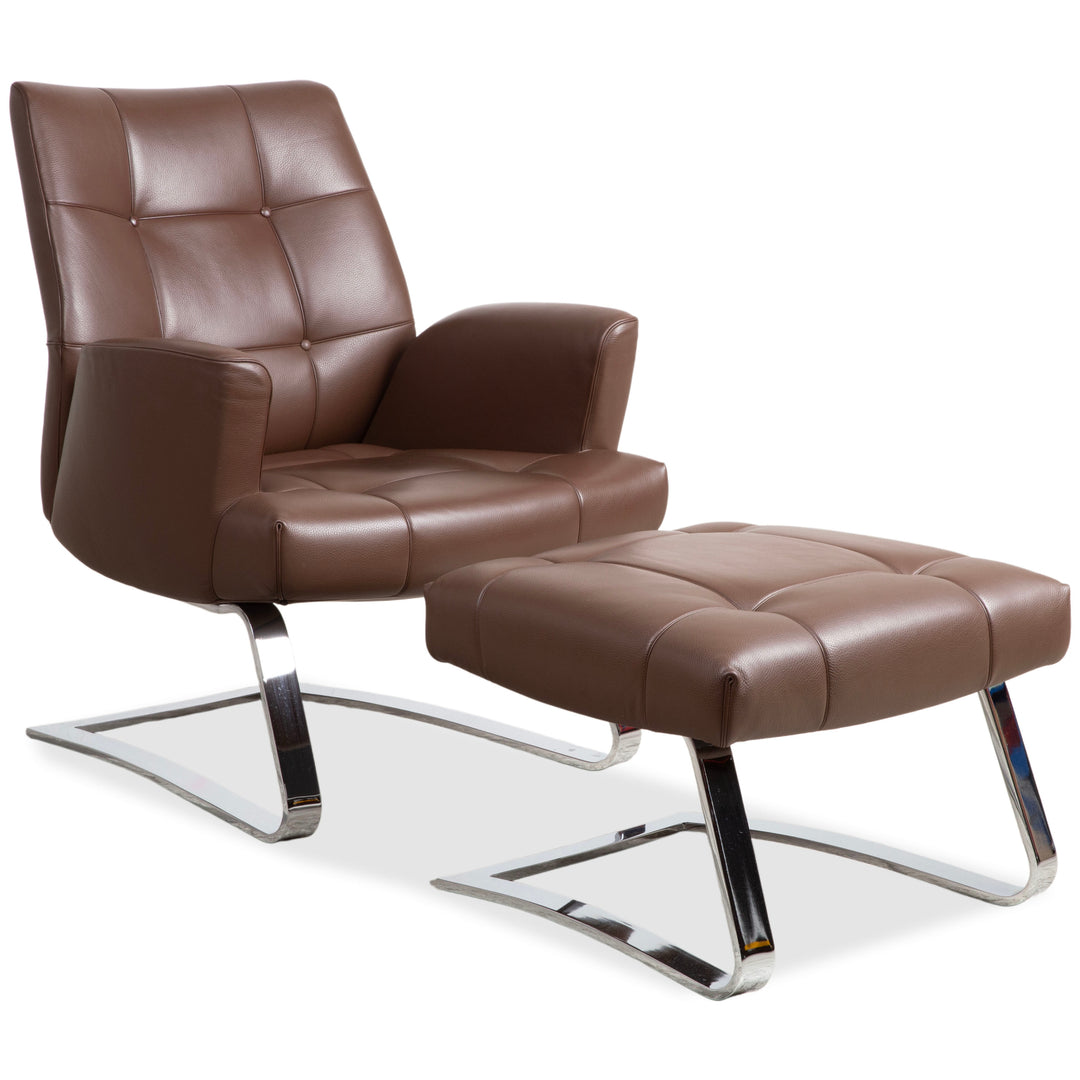 de Sede DS-258 Leder Metall Sessel Braun Chrom inkl. Hocker