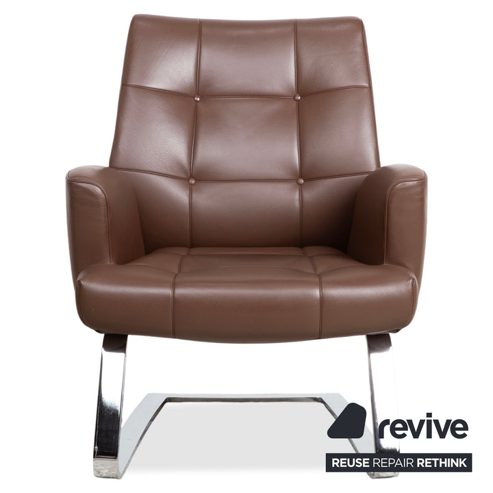 de Sede DS-258 Leder Metall Sessel Braun Chrom inkl. Hocker