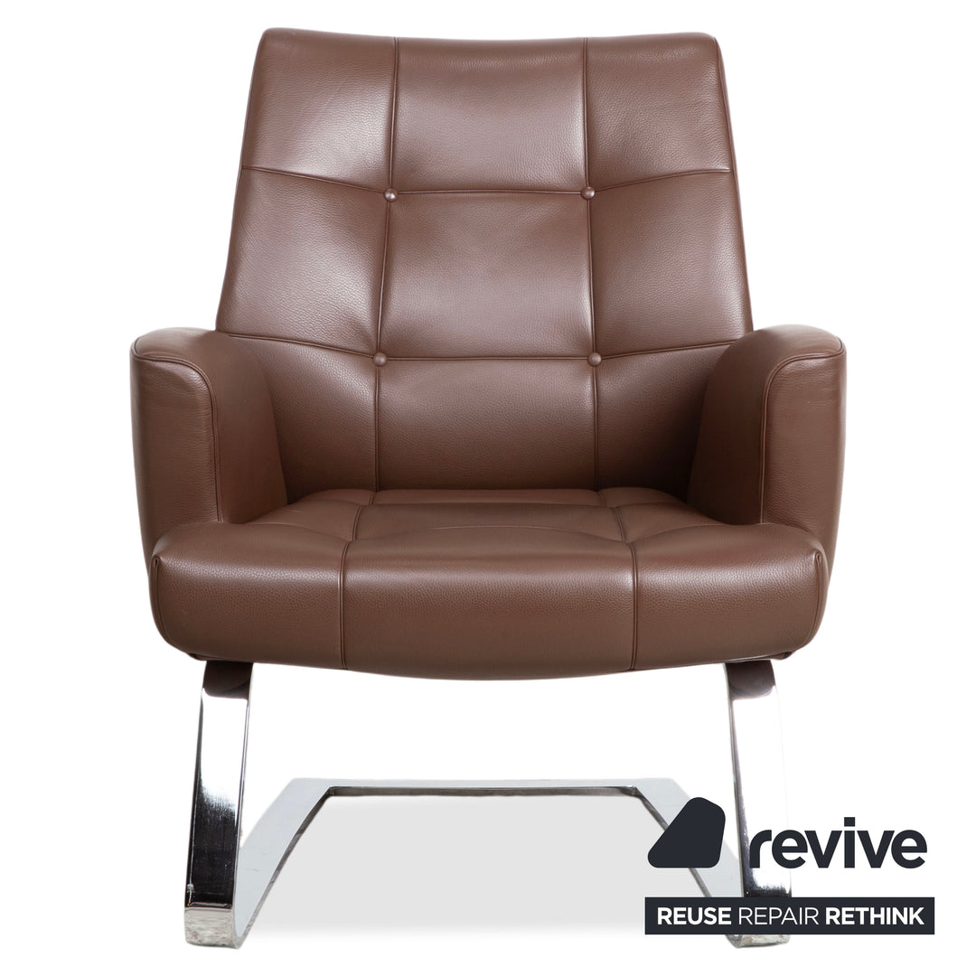 de Sede DS-258 Leder Metall Sessel Braun Chrom inkl. Hocker