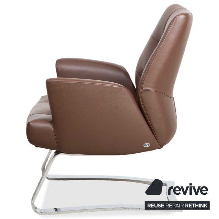 de Sede DS-258 Leder Metall Sessel Braun Chrom inkl. Hocker