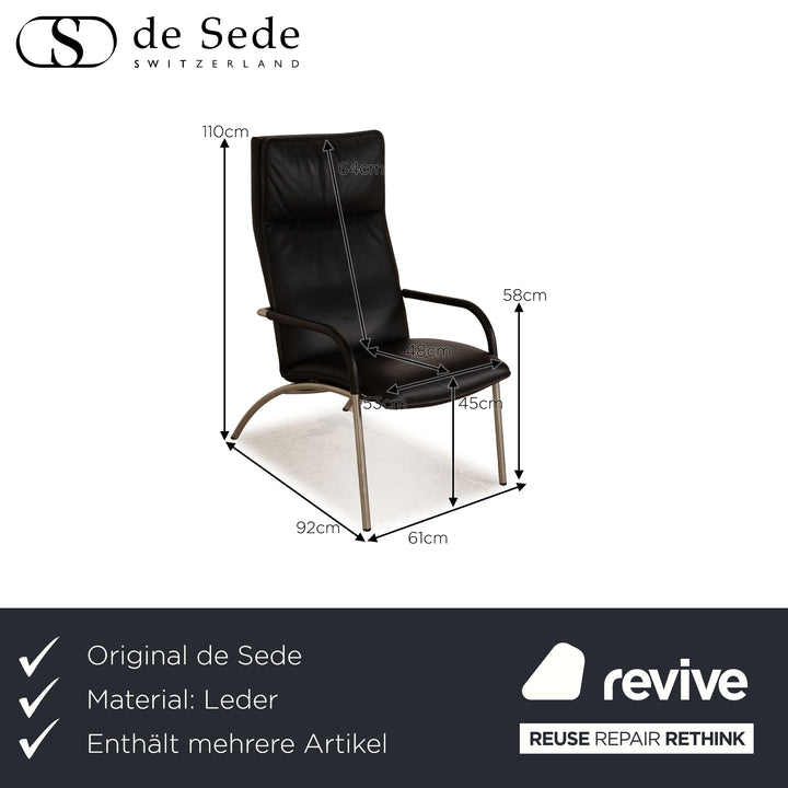 de Sede DS 270 Leder Sessel Garnitur inkl Hocker Schwarz
