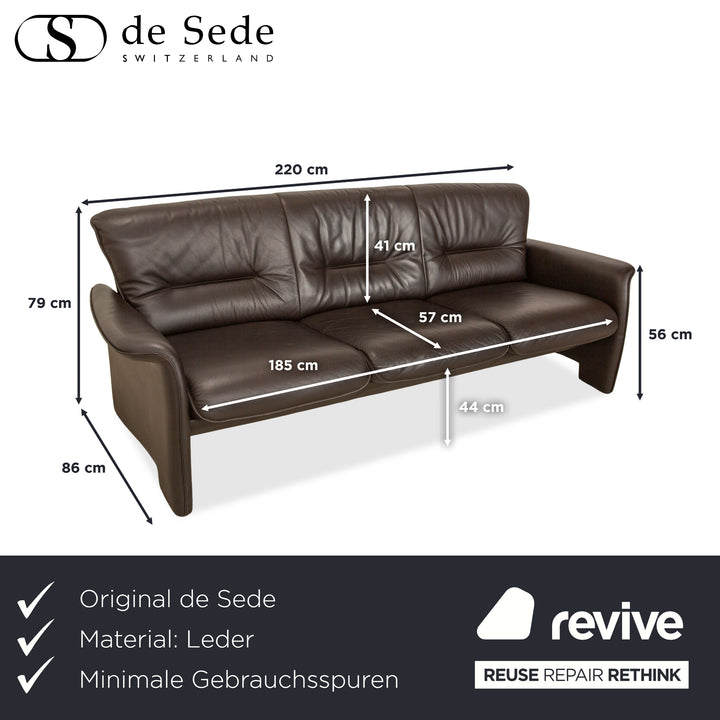 Canapé trois places en cuir marron café de Sede DS-350