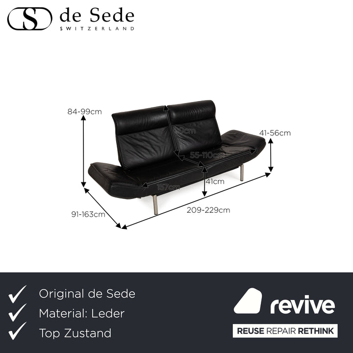 de Sede DS 450 Leather Two-Seater Black Manual Function Sofa Couch