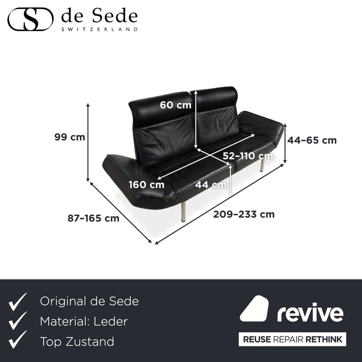 de Sede DS 450 Leather Two Seater Black Manual Function Sofa Couch
