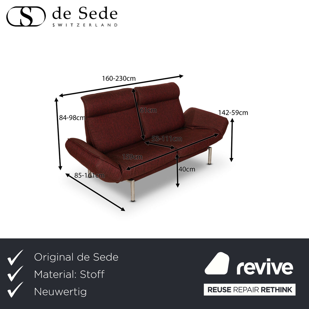 de Sede DS 450 Stoff Sofa Rot Zweisitzer Funktion Relaxfunktion Neubezug