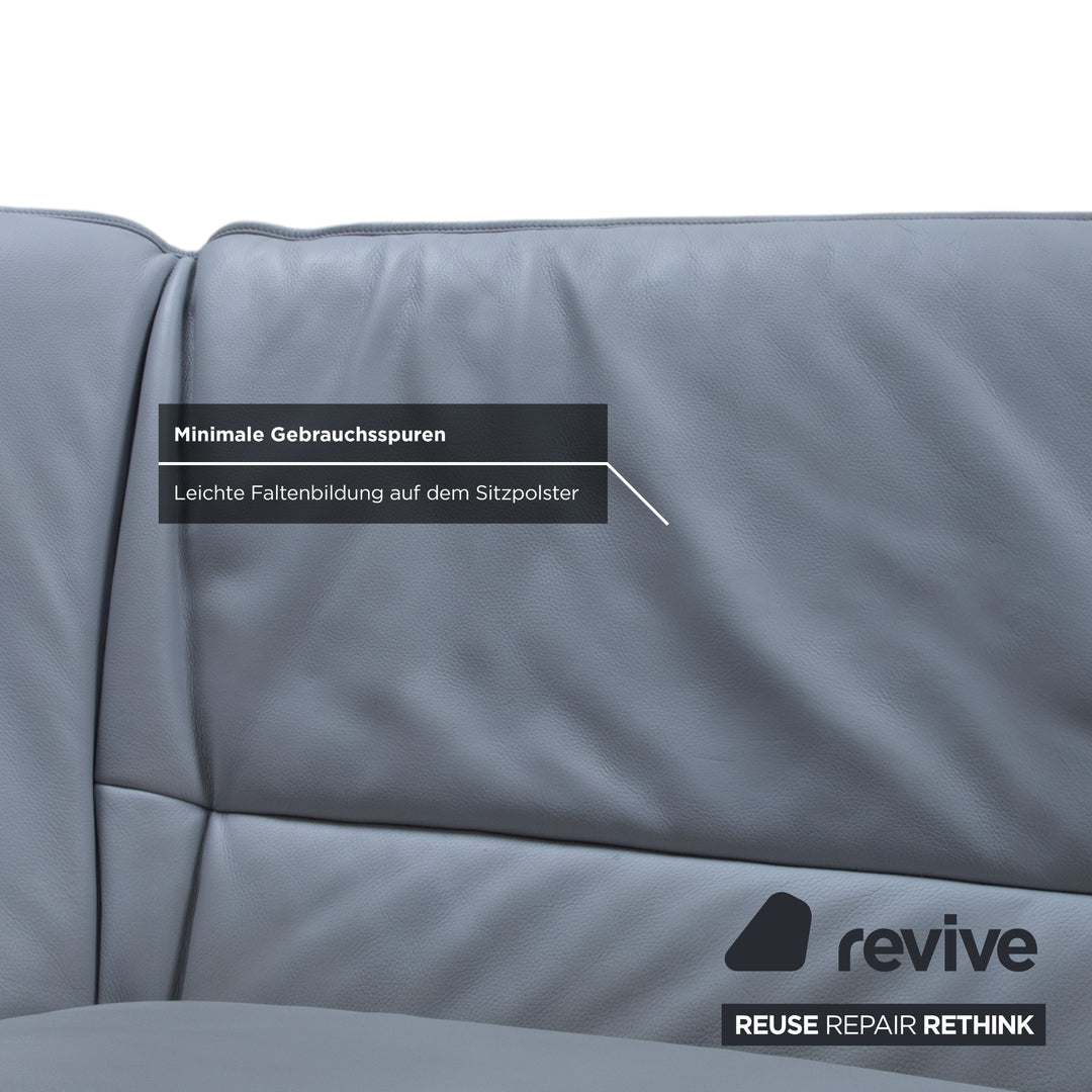 de Sede DS-450 Zweisitzer Leder Hellblau Eisblau Grau manuelle Funktion Sofa Couch