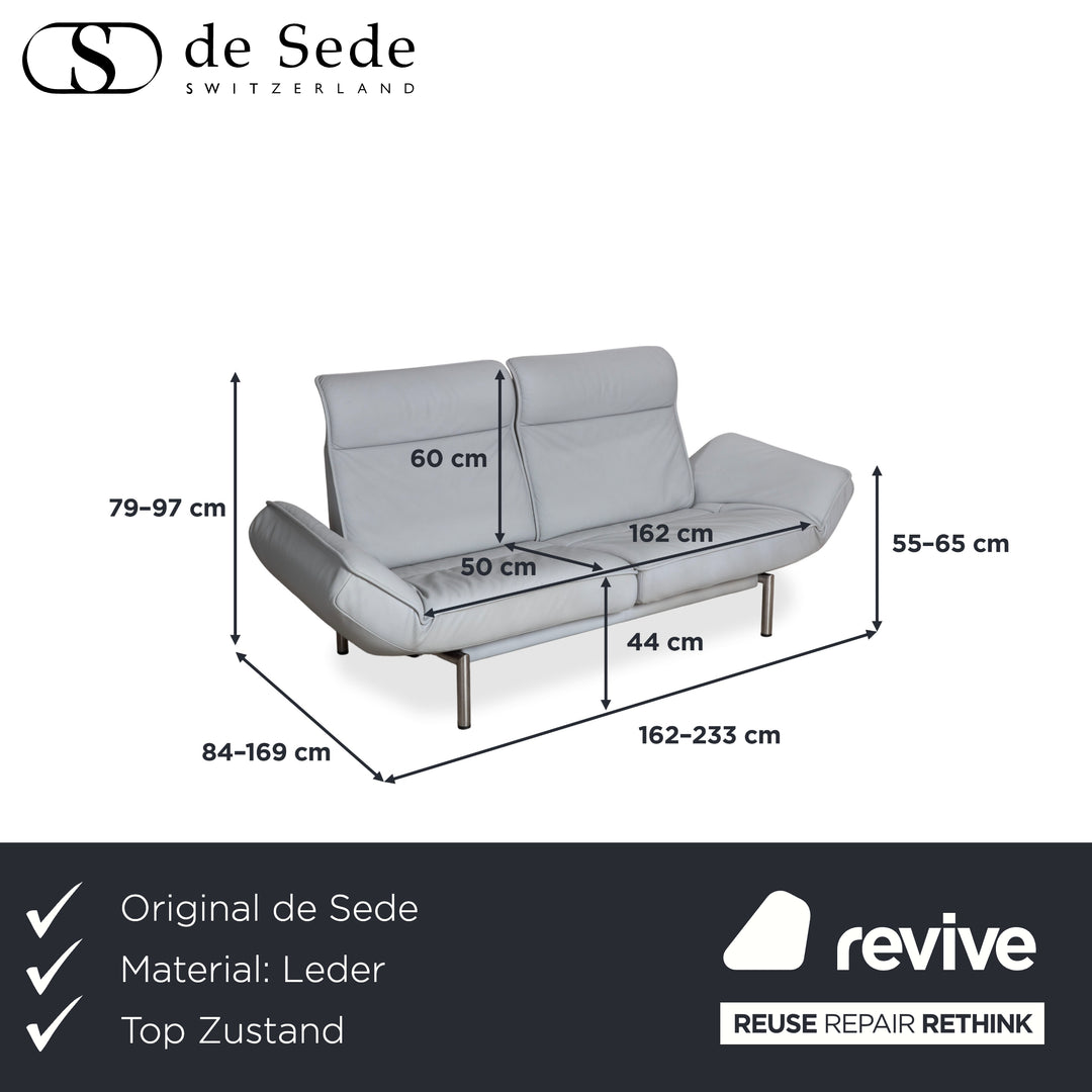 de Sede DS-450 Zweisitzer Leder Hellblau Eisblau Grau manuelle Funktion Sofa Couch
