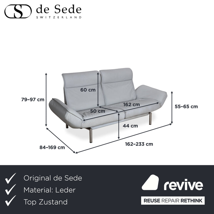 de Sede DS-450 Zweisitzer Leder Hellblau Eisblau Grau manuelle Funktion Sofa Couch