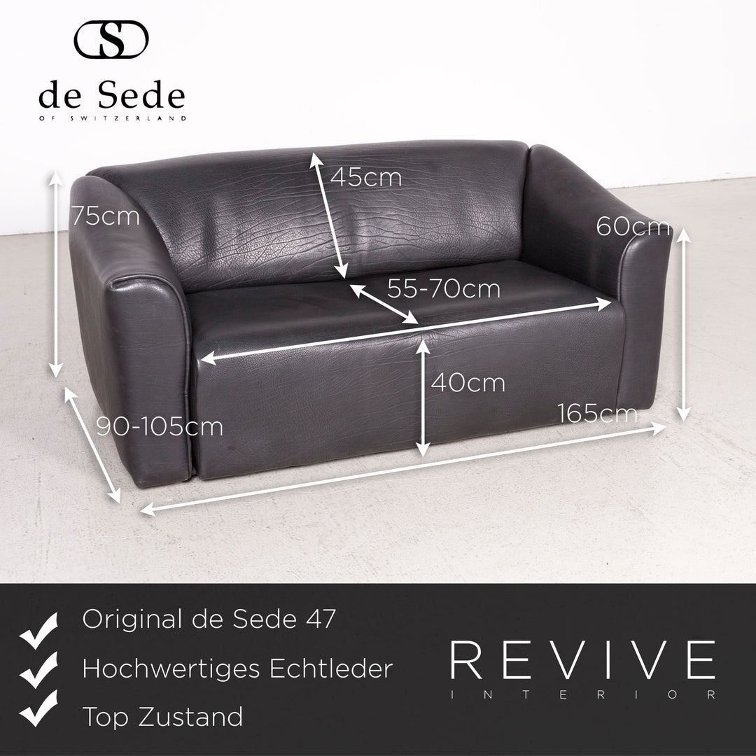 de Sede DS 47 Designer Leder Sofa Schwarz Echtleder Zweisitzer Couch Funktion #7962