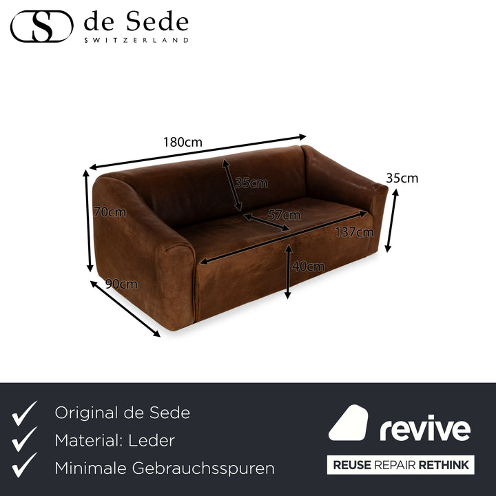 de Sede DS-47 Leder Dreisitzer Braun Sofa Couch Vintage