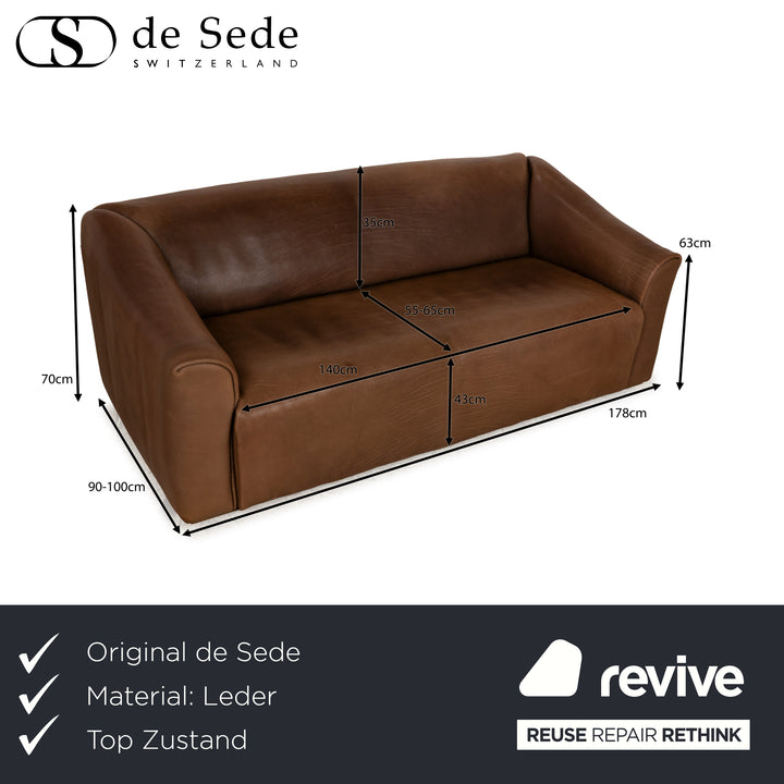 De Sede DS-47 Leder Dreisitzer Dunkelbraun Sofa Couch manuelle Funktion