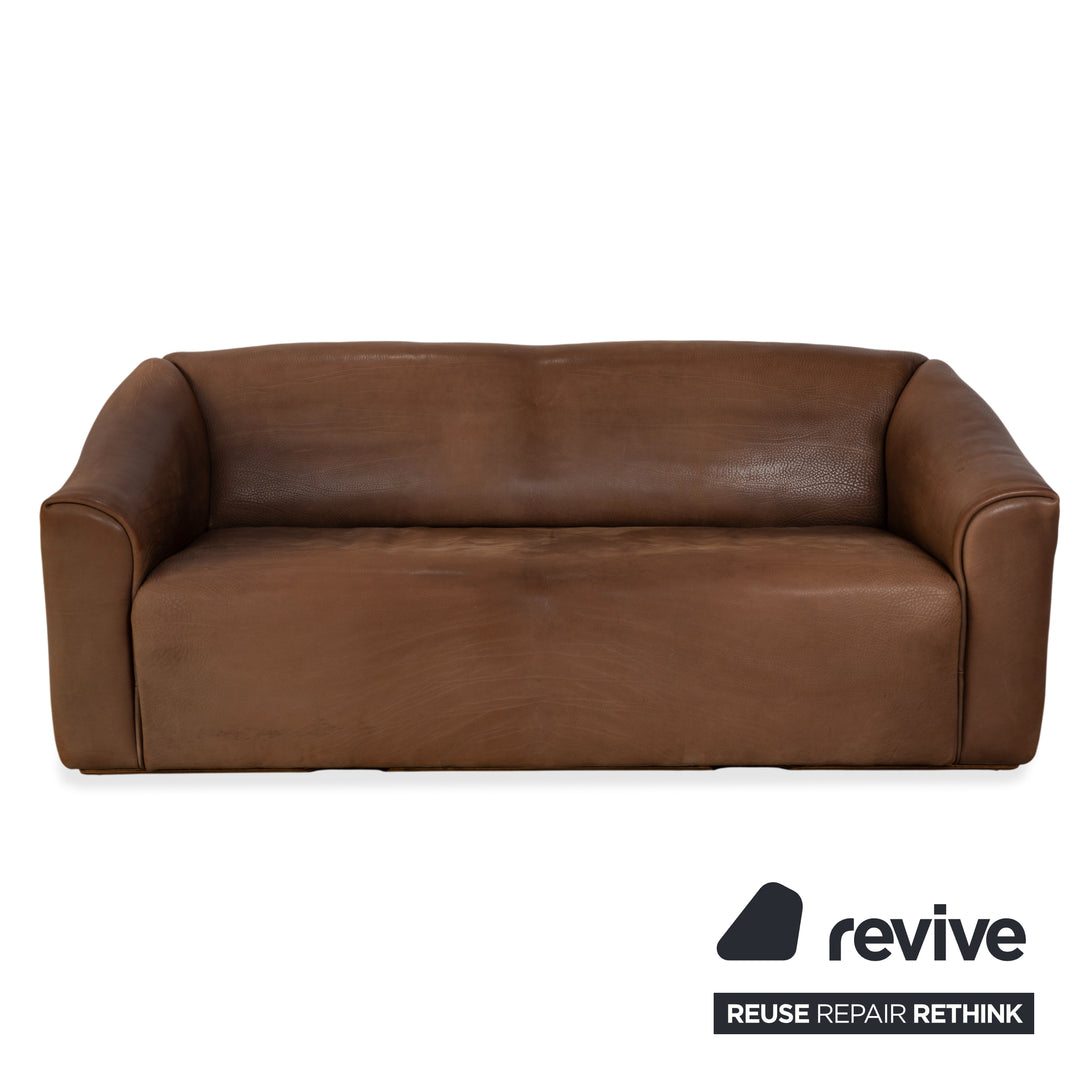 de Sede DS-47 Leather Three-Seater Two-Seater Brown Cognac Sofa Couch Vintage Manual Function