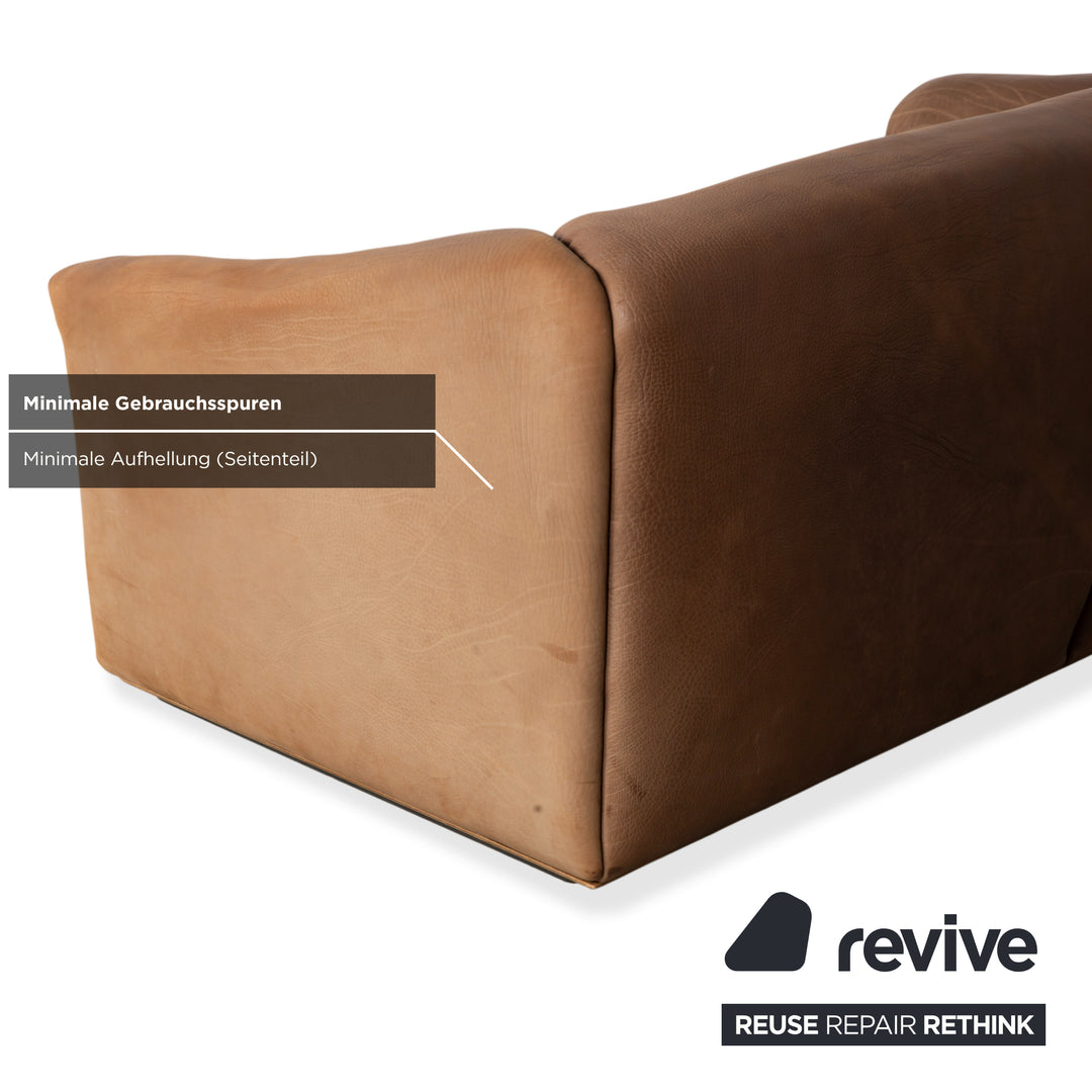 de Sede DS-47 Leather Three-Seater Two-Seater Brown Cognac Sofa Couch Vintage Manual Function